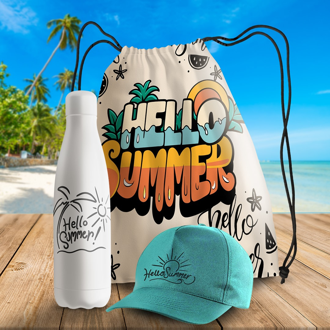 תיק חוף קיצי ובקבוק מים 'היי קיץ'