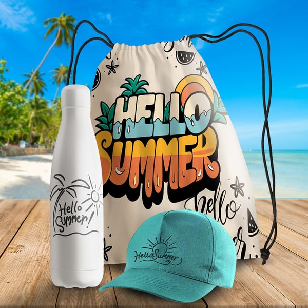תיק חוף קיצי ובקבוק מים 'היי קיץ'