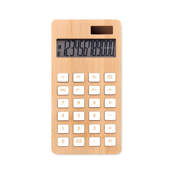 12-Digit Dual Power Calculator with Natural Bamboo Case