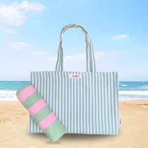 תיק חוף קנבס אופנתי עם מגבת זוגית תואמת 140x140