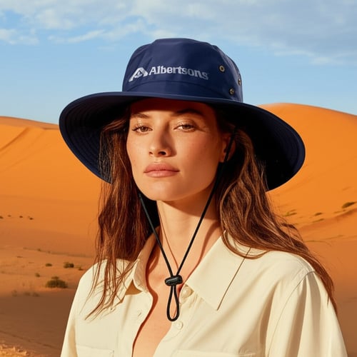 כובע קאובוי רחב שוליים עם תיקתקים ושרוך לתלייה