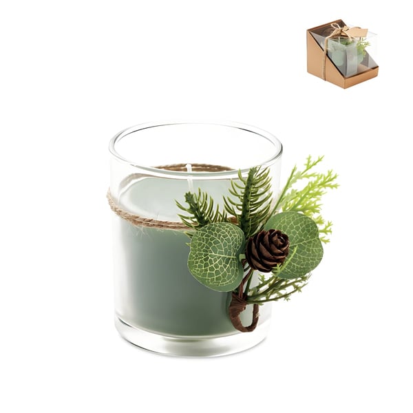 Glass Candle Holder with Forest Design - Includes 120g Candle