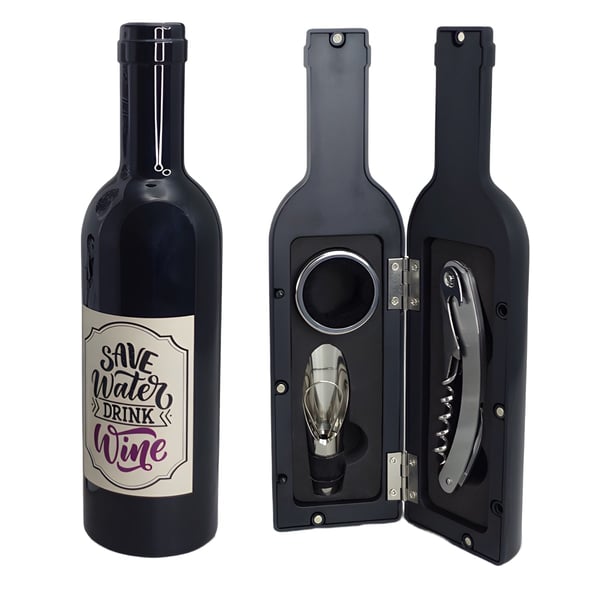 Luxury Wine Accessories Set in an Openable Bottle - 3 Pieces