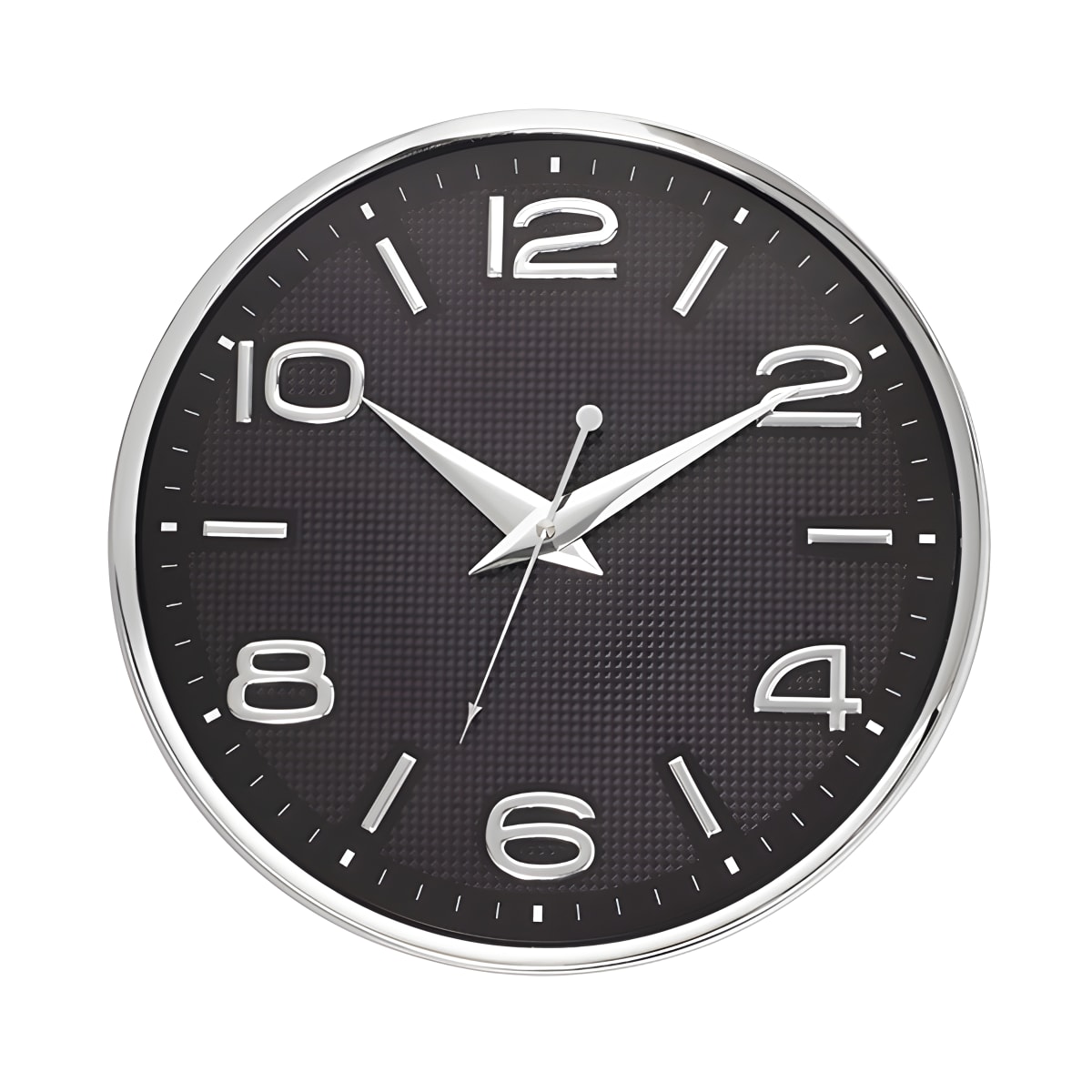 שעון קיר קרבון שחור עם עדשה קעורה וספרות מובלטות 33 ס"מ