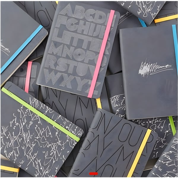 מחברת אלגנטית בעיצוב כריכת דמוי עור עם פס צבעוני