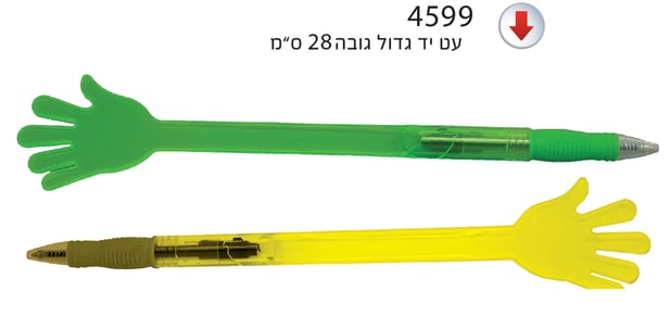 עט מעוצב בצורת כף יד עם מנגנון פתיחה בסיבוב