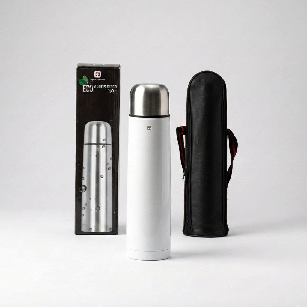 תרמוס נירוסטה 1 ליטר עם פאוץ׳ - מתנה עסקית יוקרתית