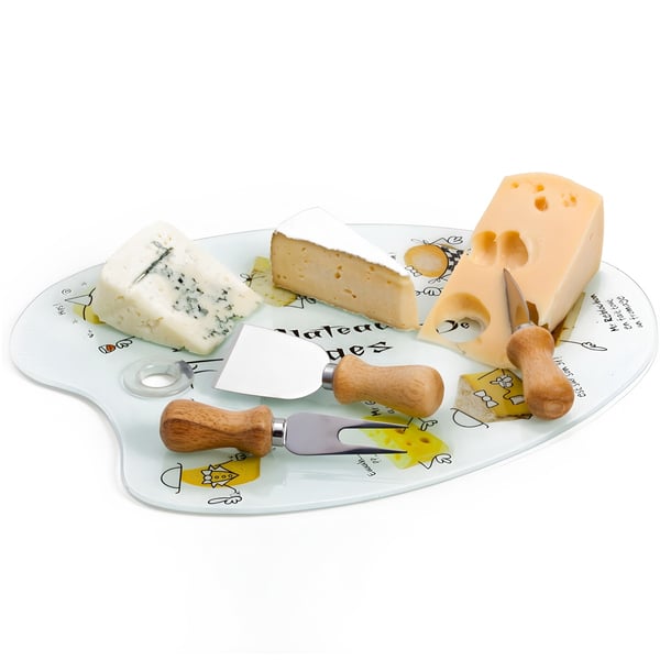 Glass Cheese Board with 3 Cheese Knives by ROSOLING