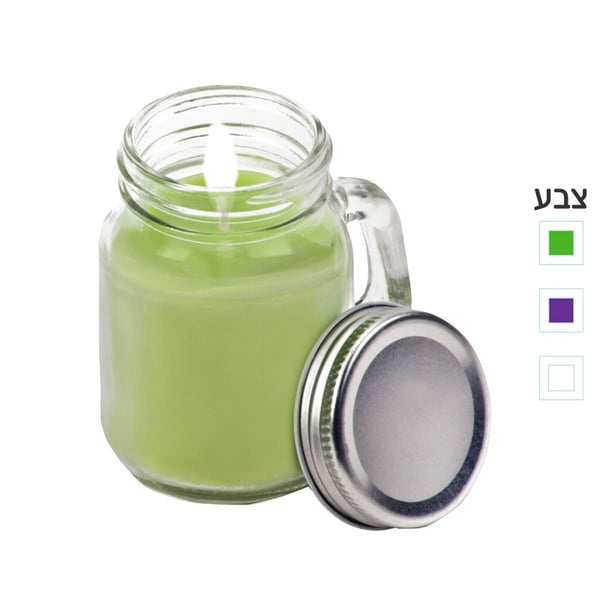 נר ריחני בכוס זכוכית עם ידית – ריח וניל, לוונדר ובמבוק