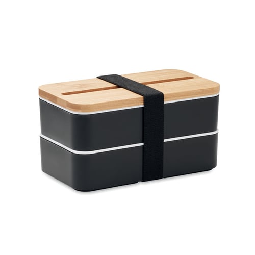 Two-Tier Lunch Box with Bamboo Lid and Cutlery Set
