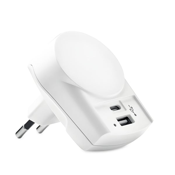 מטען USB אירופי כפול עם יציאות Type-C ו-Type-A