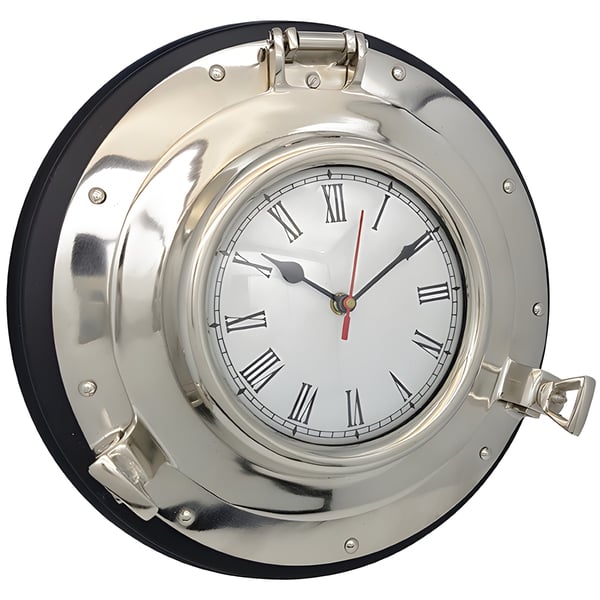 שעון קיר נחושת בצורת הגה ספינה על בסיס עץ