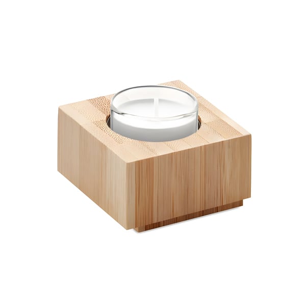 Natural Bamboo Tealight Holder with Candle Included