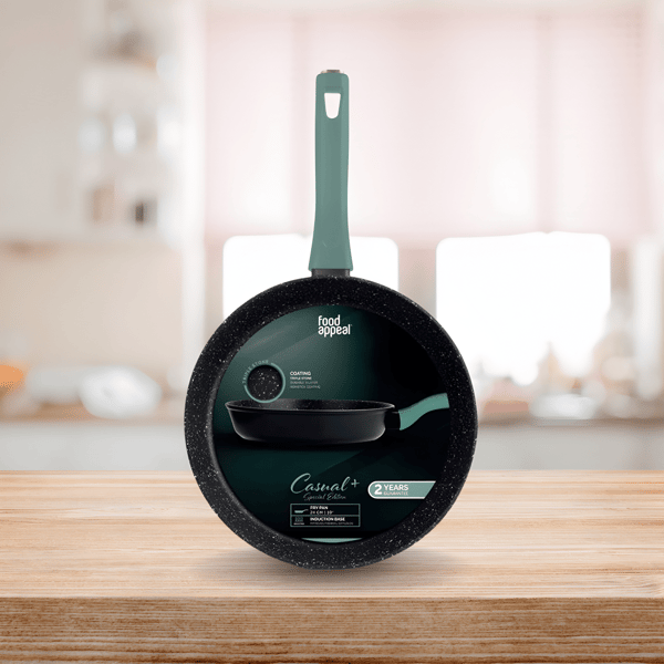 מחבת אלגנטית 24 ס"מ ידית ירוקה מסדרת CASUAL PLUS מבית FOOD APPEAL