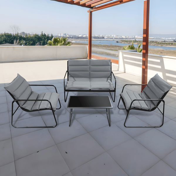 Garden and Patio Seating Set - 4 Seats with Cushions and Table