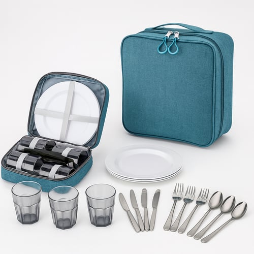 תיק פיקניק וטיולים מושלם עם כלי הגשה לארבעה