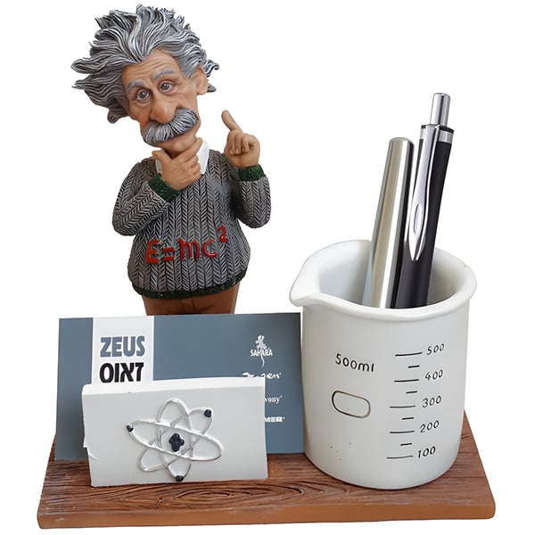 מעמד שולחני איינשטיין עם כוס לעטים וכרטיסי ביקור