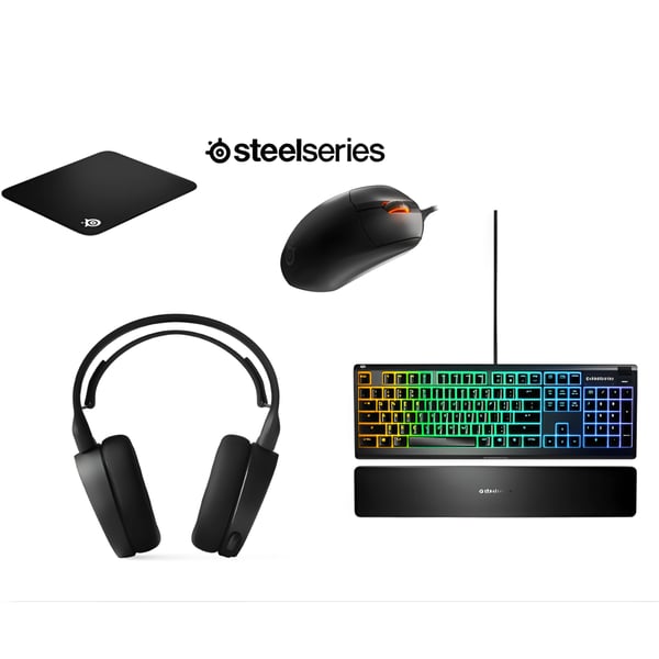 חבילת גיימרים מתקדמת: עכבר, מקלדת, אוזניות ומשטח מותאם