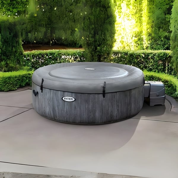 INTEX Round Hot Tub Wood-Effect Bubble Spa for 4
