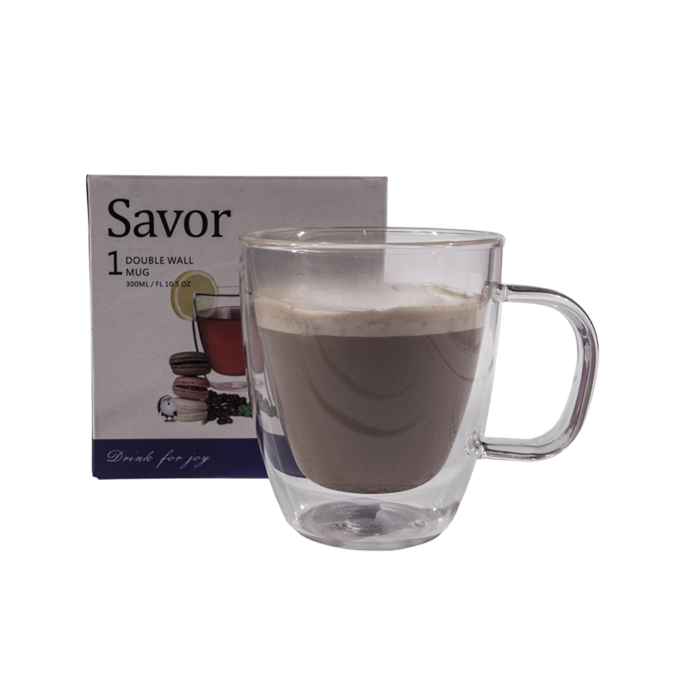 כוס קפוצ'ינו מזכוכית עם בידוד דופן כפול לשמירה על חום הקפה