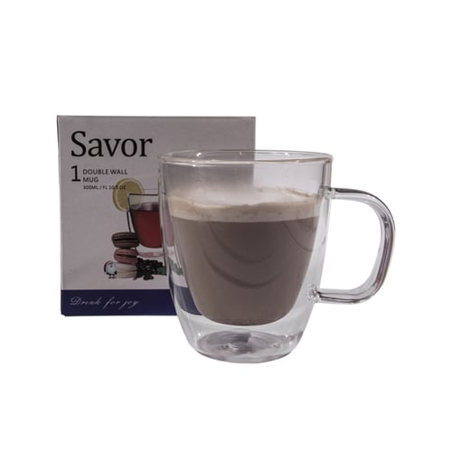 כוס קפוצ'ינו מזכוכית עם בידוד דופן כפול לשמירה על חום הקפה