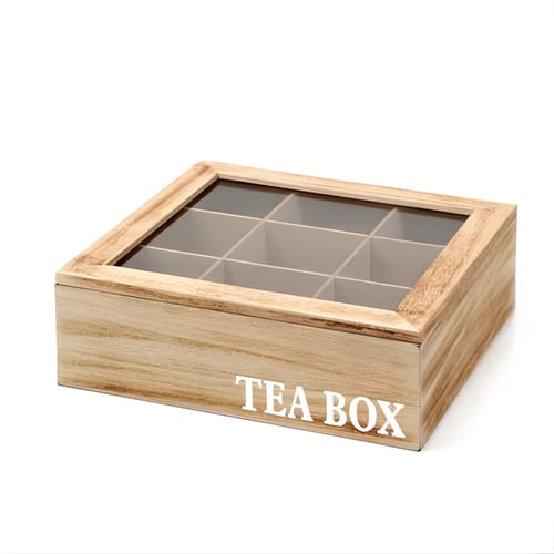 קופסת עץ לתה - מרובעת ומעוצבת