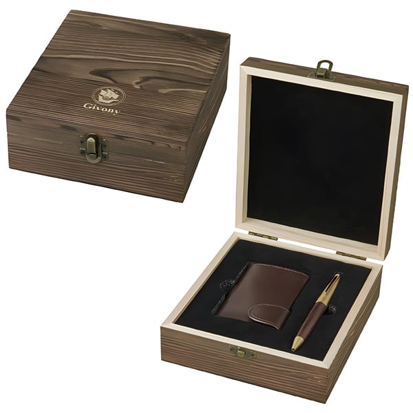 Stylish Wooden Gift Set for Wallet & Pen by Gavoni