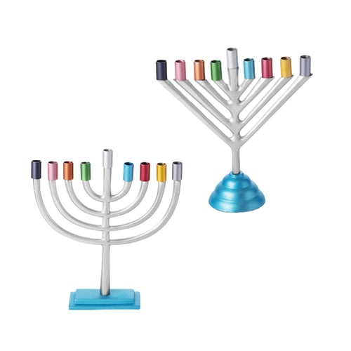 חנוכייה מהודרות לנרות אלומיניום עם קנים צבעוניים