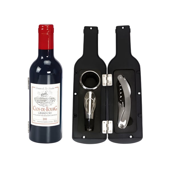 מארז אביזרי יין יוקרתי בעיצוב בקבוק