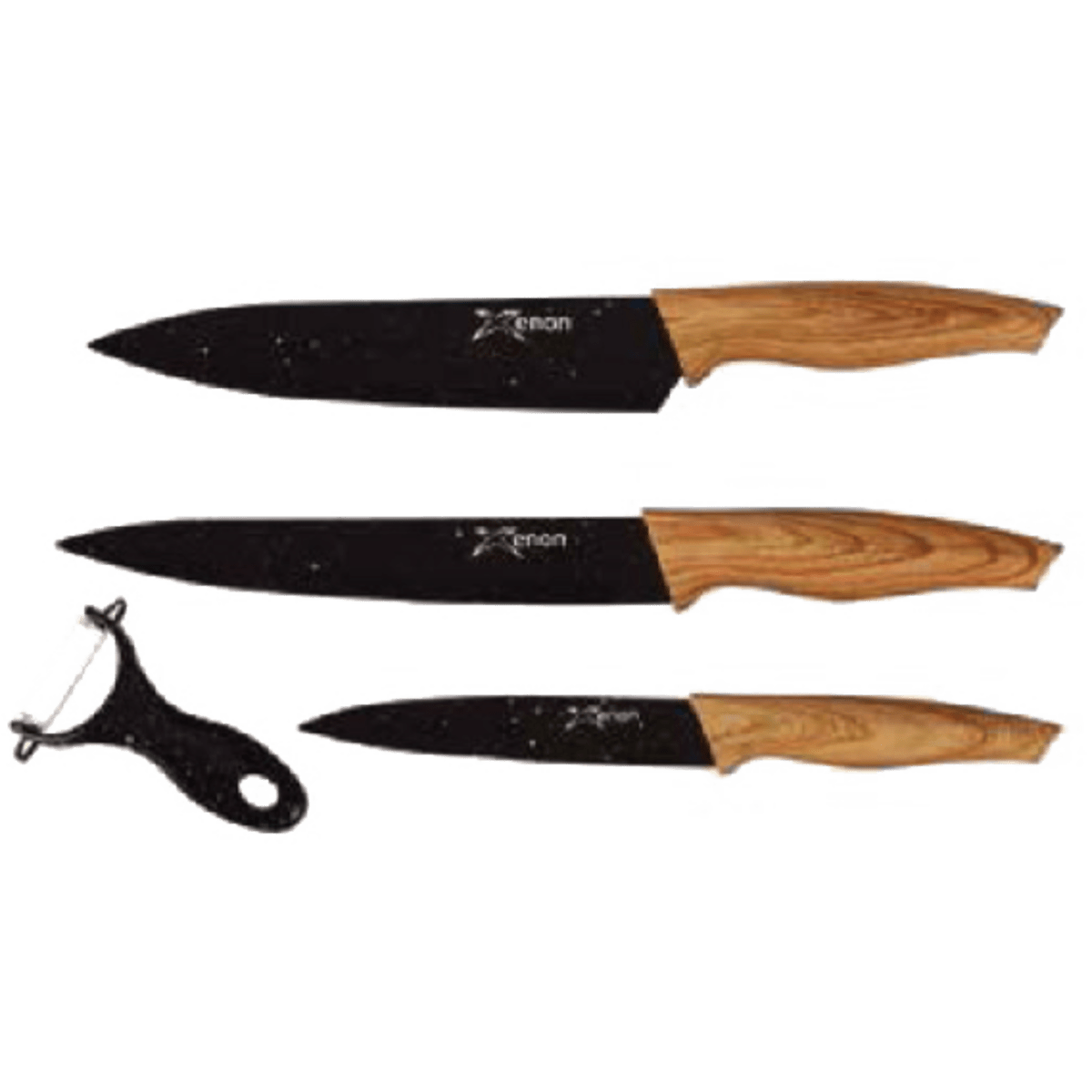 סט מתנה: 3 סכיני חיתוך מצופים שיש עם קלפן קרמי - מתנה מעולה למטבח