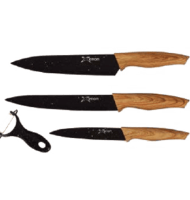 סט מתנה: 3 סכיני חיתוך מצופים שיש עם קלפן קרמי - מתנה מעולה למטבח