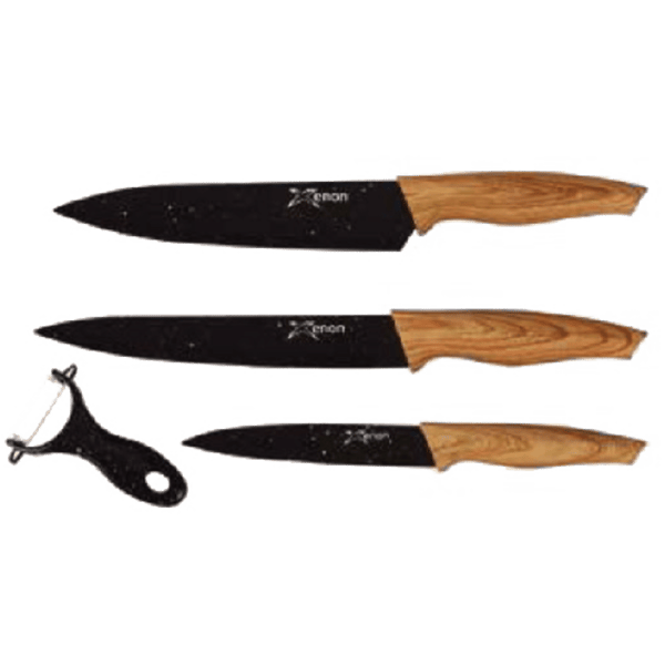 סט מתנה: 3 סכיני חיתוך מצופים שיש עם קלפן קרמי - מתנה מעולה למטבח