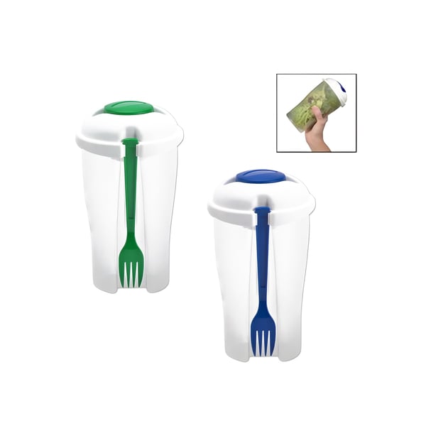 Salad Shaker with Sauce Compartment and Built-in Fork