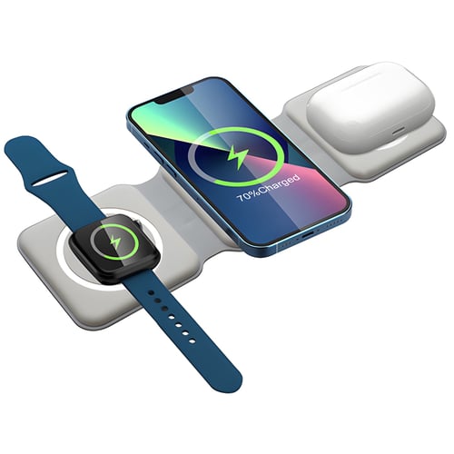 תחנת טעינה אלחוטית מתקפלת מהירה 3 ב-1 לנייד, שעון חכם ואוזניות