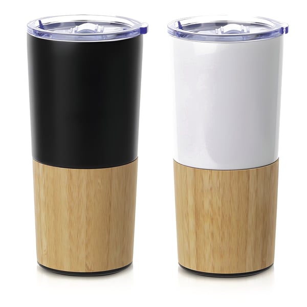 כוס נירוסטה מעוצבת עם במבוק לשמירת חום וקור