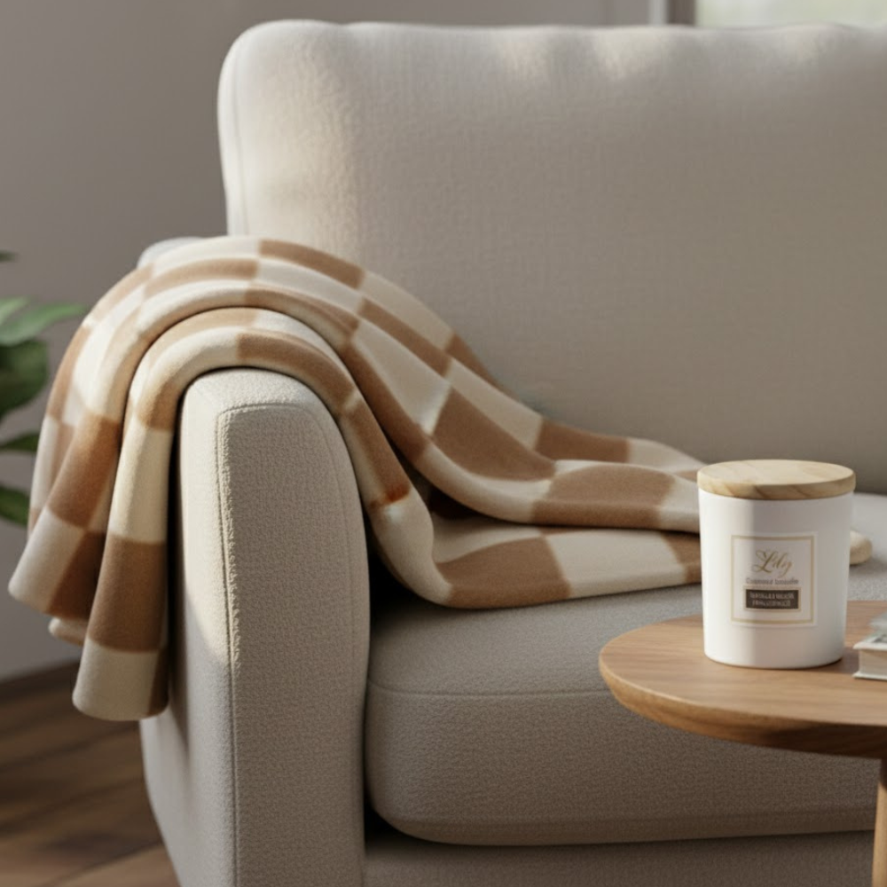 מארז ערב רומנטי עם נר ארומטי ושמיכה זוגית מעוצבת