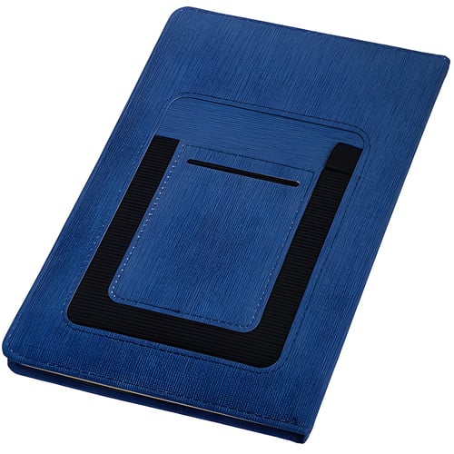 מחברת עסקים A5 עם תא קדמי לסלולאר, כרטיסי ביקור ועט - כחול