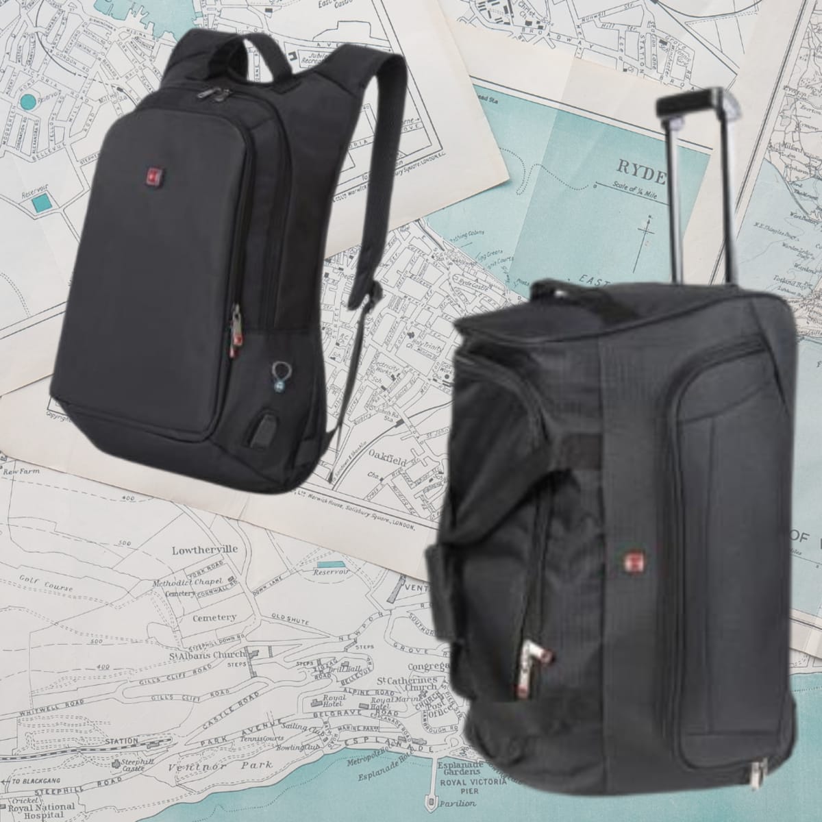 ערכת נסיעות SWISS עם טרולי 25 אינץ' ותיק גב עם שקעי USB ו-AUX