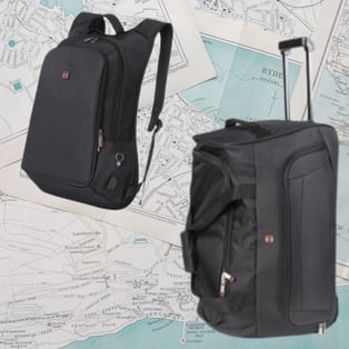 ערכת נסיעות SWISS עם טרולי 25 אינץ' ותיק גב עם שקעי USB ו-AUX