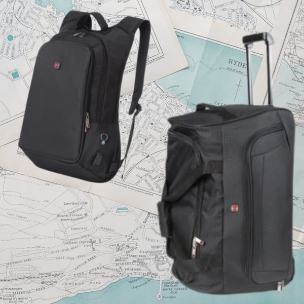 ערכת נסיעות SWISS עם טרולי 25 אינץ' ותיק גב עם שקעי USB ו-AUX