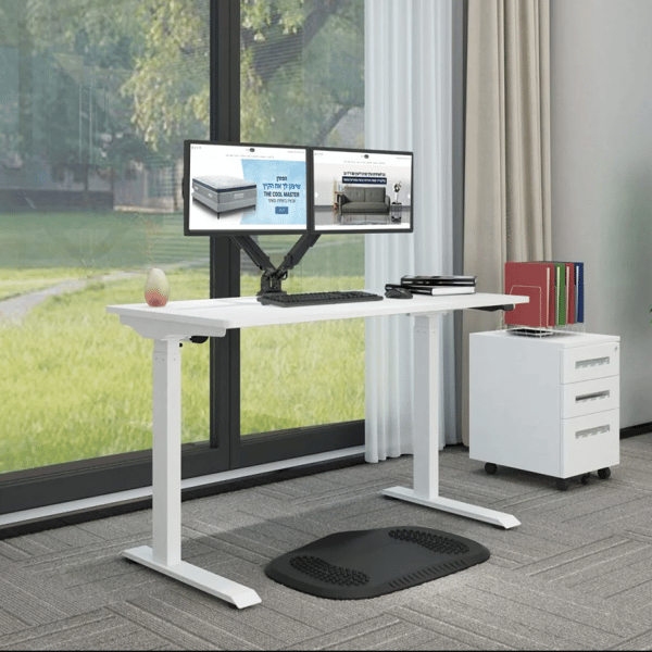 שולחן עבודה מתכוונן בגובה עם משטח כפול