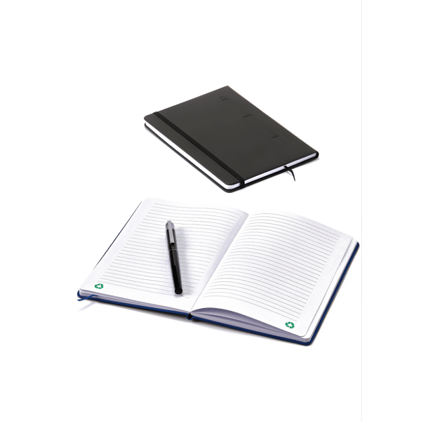 Recycled A5 Notebook with Synthetic Leather Cover and Magnetic Pen Holder