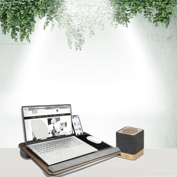Luxury Office Set with Wood Laptop Tray and Bamboo BT Speaker