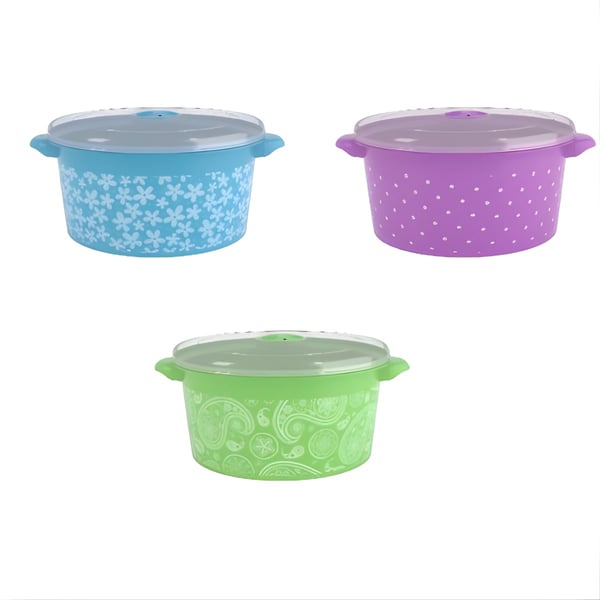 3-Liter Microwave Safe Plastic Bowl with Decorative Patterns