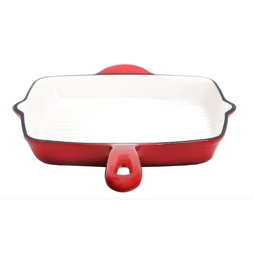 מחבת ברזל יצוק 25x25 לצלייה עם שכבת אמייל באדום