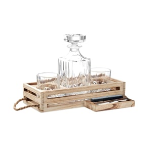 Elegant Glass Decanter and Glasses Set with Wooden Tray