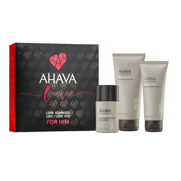 ערכת טיפוח לגבר עם קרם לחות, קרם ידיים וג'ל רחצה מבית AHAVA