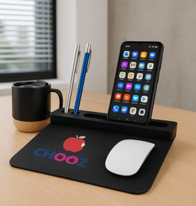 מארז למשרד הכולל משטח לעכבר משולב מטען אלחוטי וספל פורצלן