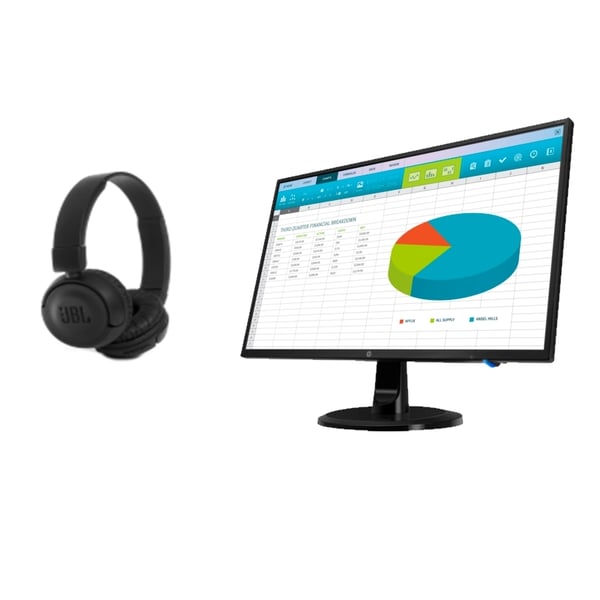 HP Computer Bundle with 23.8" Monitor and JBL Wireless Headphones