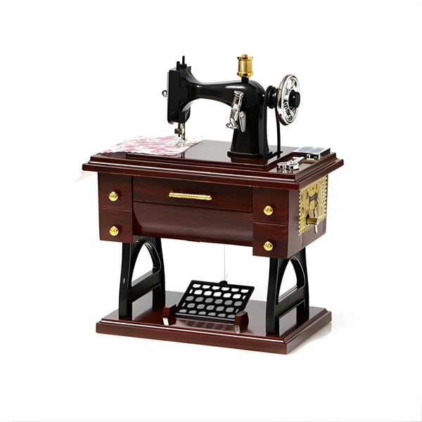 Vintage Sewing Machine with Storage Compartments and Work Surface